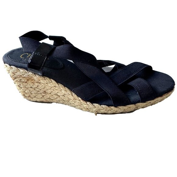 Chaps  Black Espadrille Wedge Sandals  Size 8 NEW NWOB - Picture 7 of 12